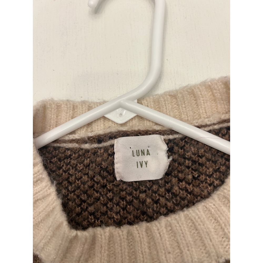Luna Ivy Women Brown Teddy Bear Knit Sweater Size L Marled Fuzzy Pullover - Picture 4 of 7